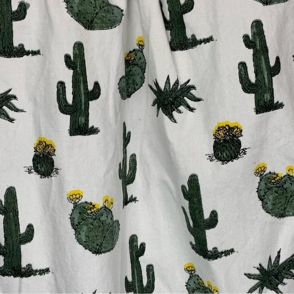 Cactus Print Ruffle Short Sleeve Off Shoulder Top Medium Blue Rain Western